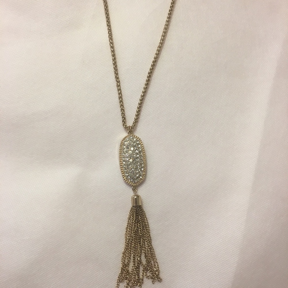 Gold and rhinestone tassel necklace
